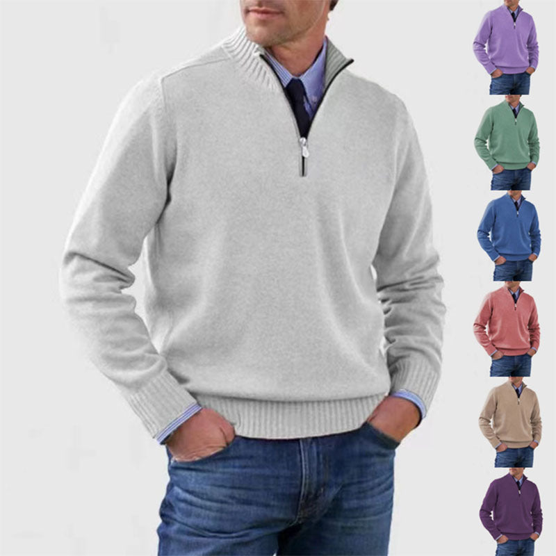 Versatile, soft, and warm men's cotton turtleneck zip-up sweater