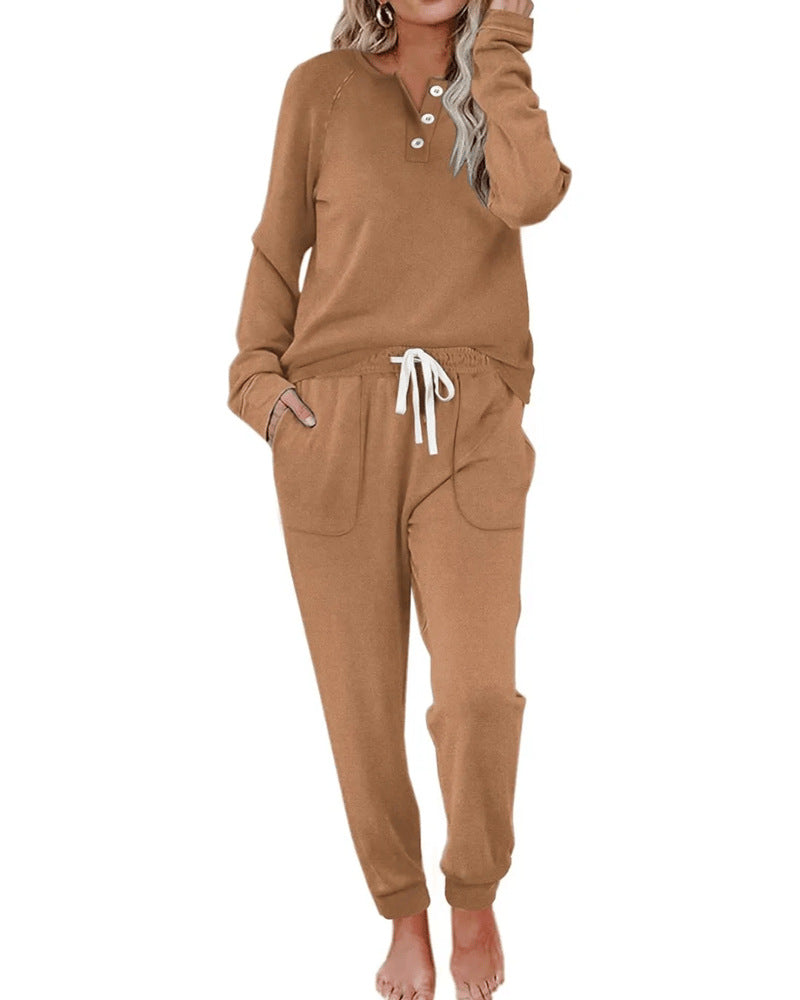 Two Piece Outfits for Women LoungeSets Button Down Sweatshirt SweatpantsSweatsuits Set with Pockets