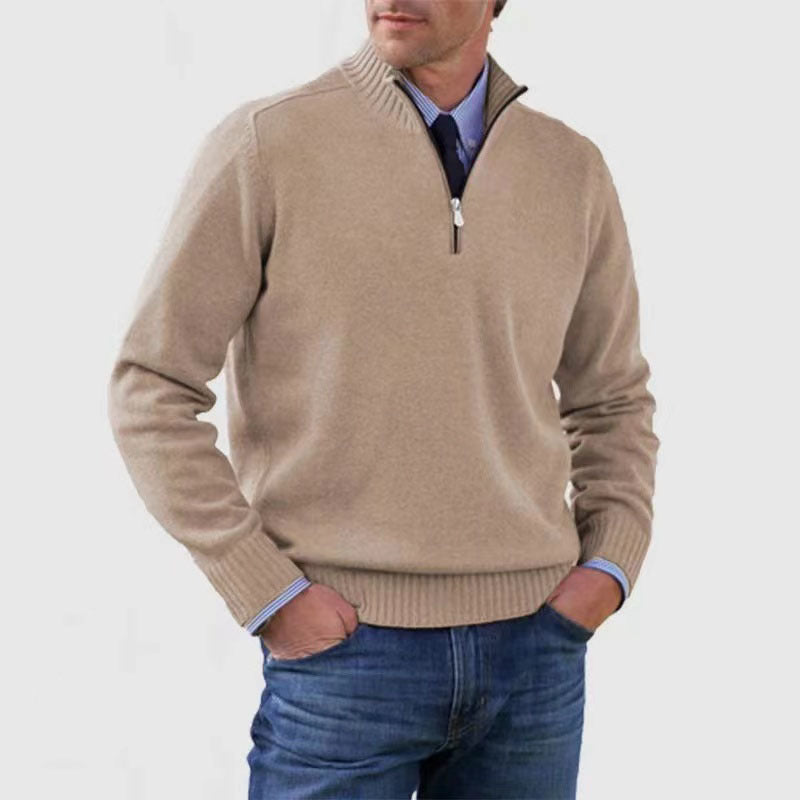 Versatile, soft, and warm men's cotton turtleneck zip-up sweater