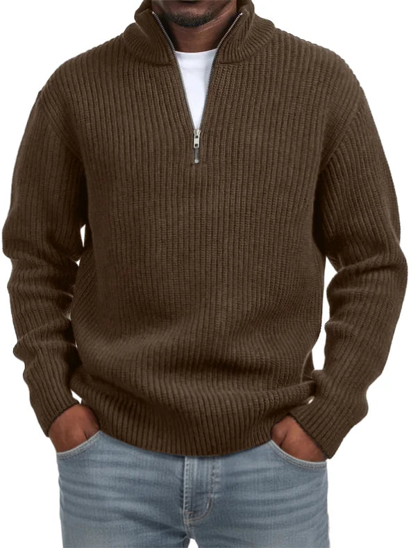 FashionMen's Casual Simple Quarter Zip Stand Collar Sweater