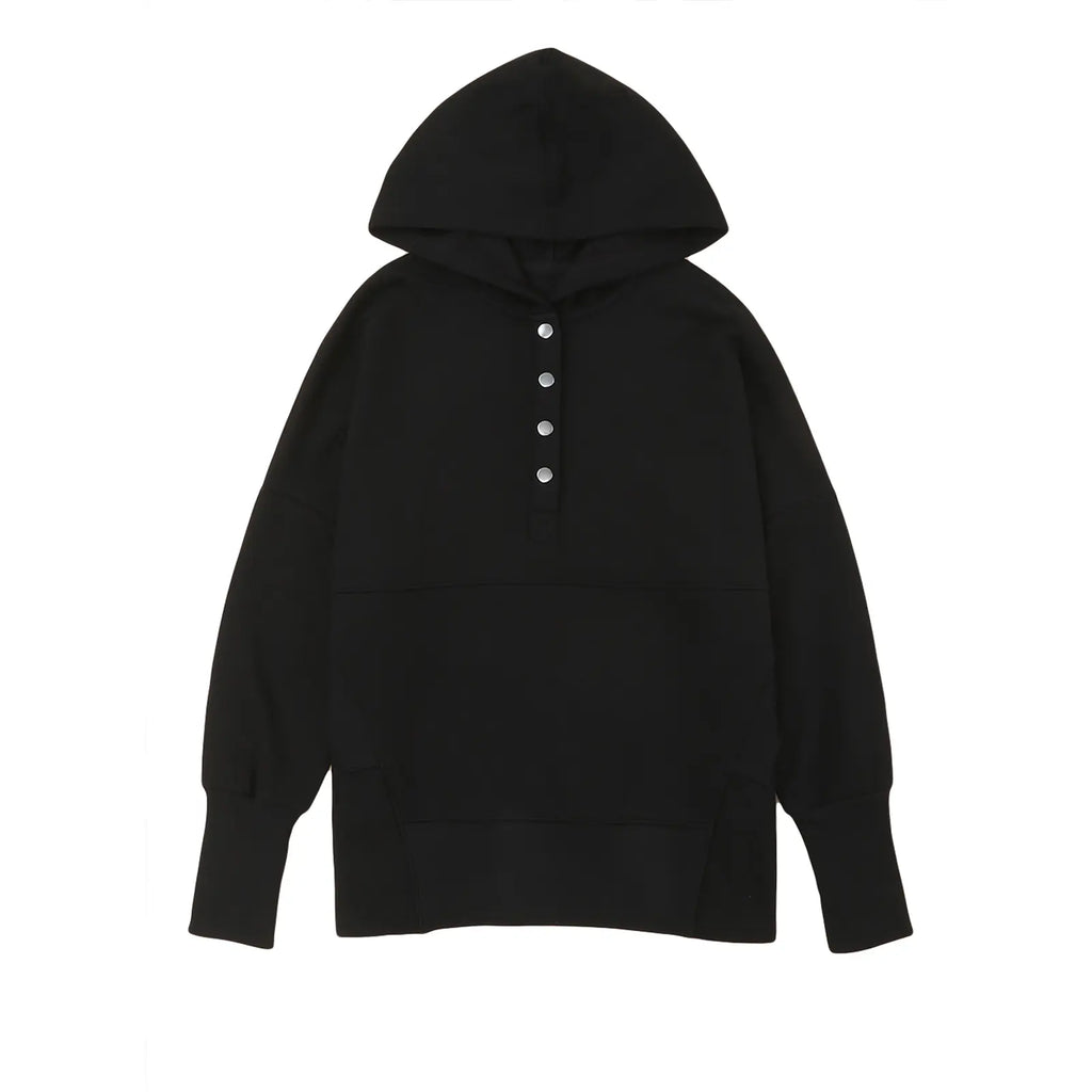 EVALESS Women's Casual Oversized Sweatshirts Hoodies Basic Button V Neck Long Sleeve Hooded Cotton Breathable Henley Pullover Tops 2026 Womenswear Winter Fall Outfits Clothes with Pockets