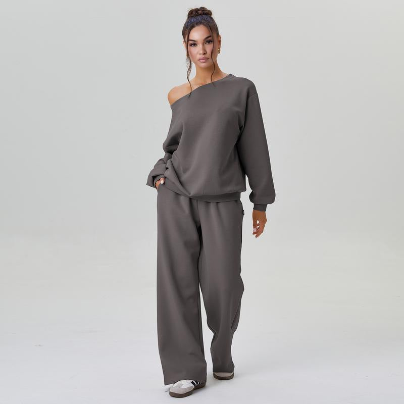 New winter style, fashionable and versatile off-shoulder design, Amazon trendy sporty casual suit
