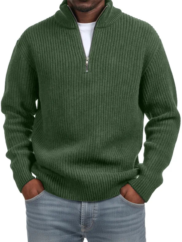 FashionMen's Casual Simple Quarter Zip Stand Collar Sweater