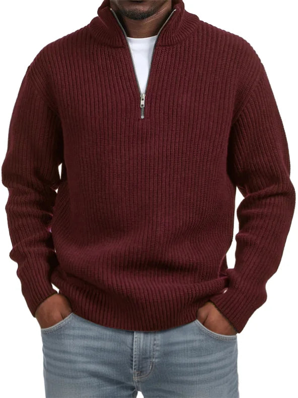FashionMen's Casual Simple Quarter Zip Stand Collar Sweater