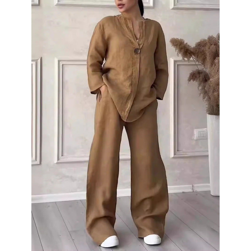 🌸🔥Women's 2 piece outfits button down shirt & trousers