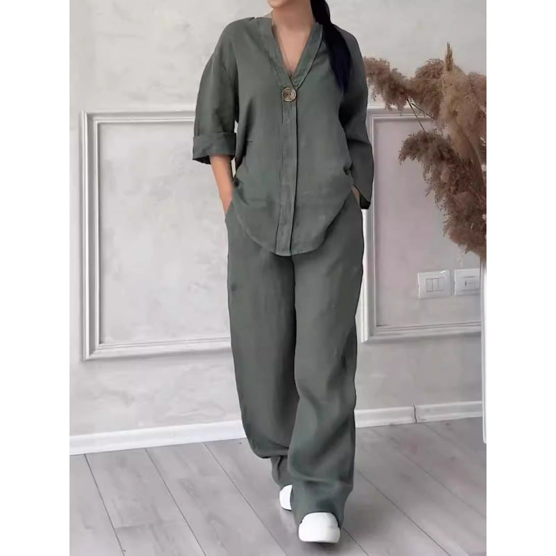 🌸🔥Women's 2 piece outfits button down shirt & trousers