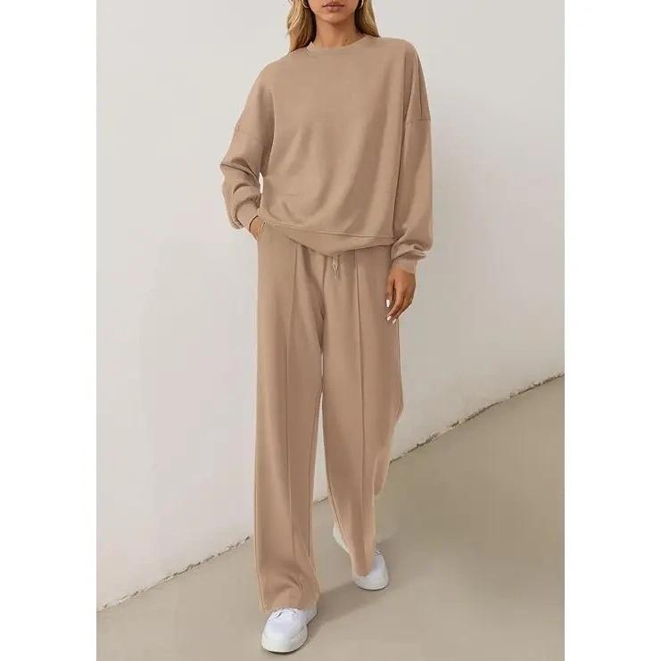 2 Piece Sets For Women Fall TrendyLong Sleeve Sweatshirt Wide Leg PantsLoungewear Set Matching Sweatsuit High QualityHomewear, Cozy&Comfy Travel Outfit,MinimalistPremium Womenswear
