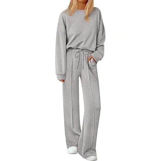 2 Piece Sets For Women Fall TrendyLong Sleeve Sweatshirt Wide Leg PantsLoungewear Set Matching Sweatsuit High QualityHomewear, Cozy&Comfy Travel Outfit,MinimalistPremium Womenswear