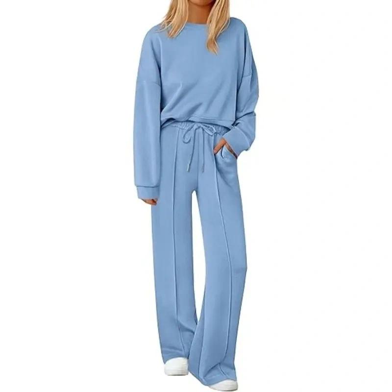 2 Piece Sets For Women Fall TrendyLong Sleeve Sweatshirt Wide Leg PantsLoungewear Set Matching Sweatsuit High QualityHomewear, Cozy&Comfy Travel Outfit,MinimalistPremium Womenswear