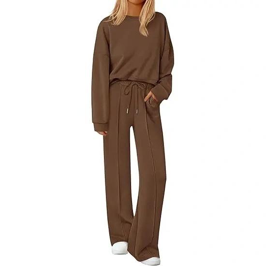 2 Piece Sets For Women Fall TrendyLong Sleeve Sweatshirt Wide Leg PantsLoungewear Set Matching Sweatsuit High QualityHomewear, Cozy&Comfy Travel Outfit,MinimalistPremium Womenswear