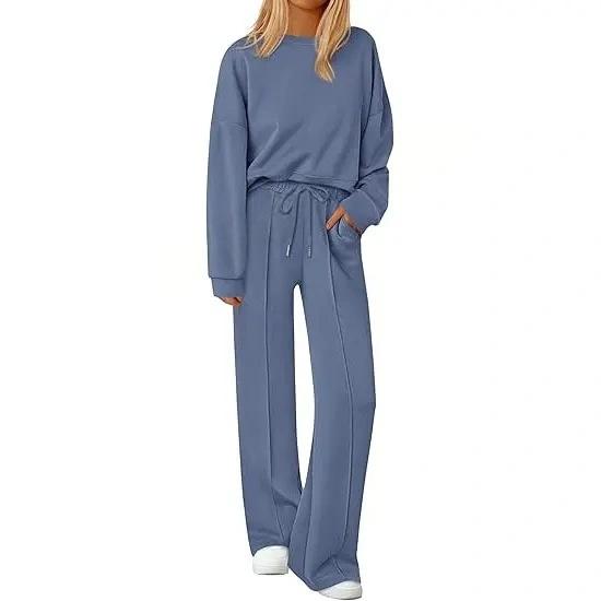 2 Piece Sets For Women Fall TrendyLong Sleeve Sweatshirt Wide Leg PantsLoungewear Set Matching Sweatsuit High QualityHomewear, Cozy&Comfy Travel Outfit,MinimalistPremium Womenswear