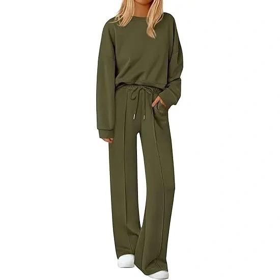 2 Piece Sets For Women Fall TrendyLong Sleeve Sweatshirt Wide Leg PantsLoungewear Set Matching Sweatsuit High QualityHomewear, Cozy&Comfy Travel Outfit,MinimalistPremium Womenswear
