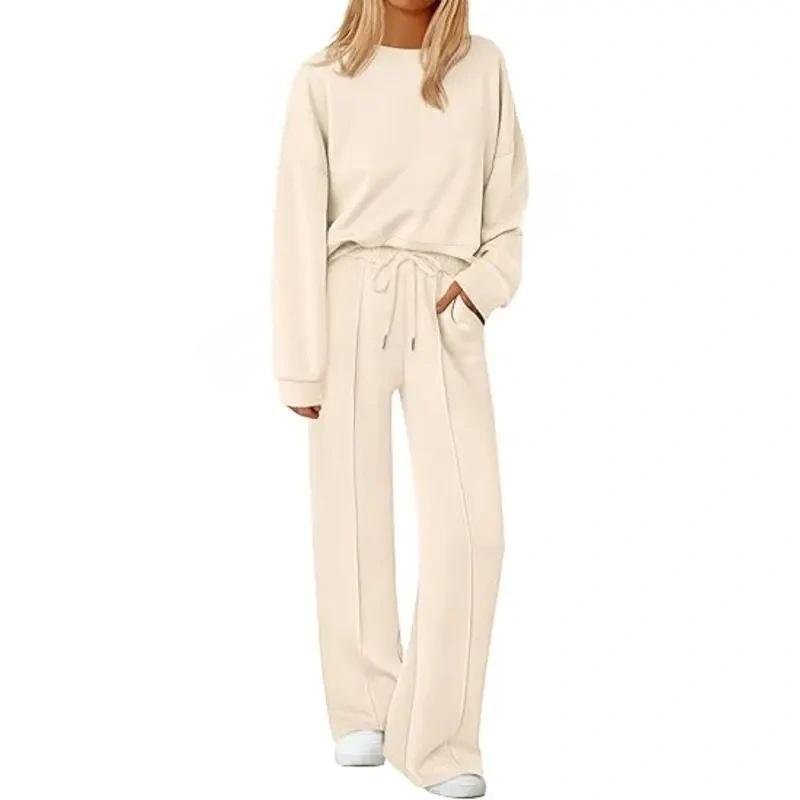 2 Piece Sets For Women Fall TrendyLong Sleeve Sweatshirt Wide Leg PantsLoungewear Set Matching Sweatsuit High QualityHomewear, Cozy&Comfy Travel Outfit,MinimalistPremium Womenswear