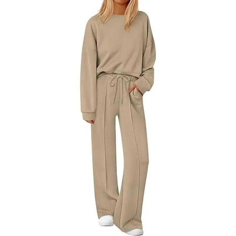 2 Piece Sets For Women Fall TrendyLong Sleeve Sweatshirt Wide Leg PantsLoungewear Set Matching Sweatsuit High QualityHomewear, Cozy&Comfy Travel Outfit,MinimalistPremium Womenswear