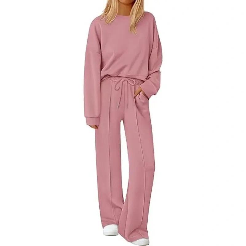 2 Piece Sets For Women Fall TrendyLong Sleeve Sweatshirt Wide Leg PantsLoungewear Set Matching Sweatsuit High QualityHomewear, Cozy&Comfy Travel Outfit,MinimalistPremium Womenswear