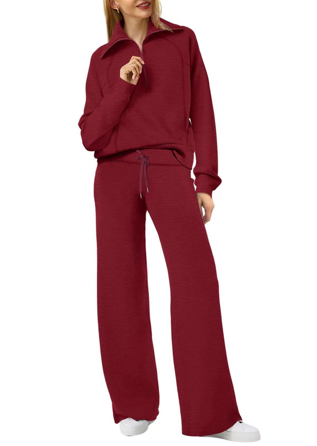 Fashionable casual sportswear set, zip-up long-sleeved sweatshirt and wide-leg pants, two-piece set