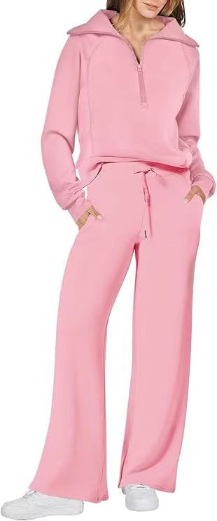 Fashionable casual sportswear set, zip-up long-sleeved sweatshirt and wide-leg pants, two-piece set