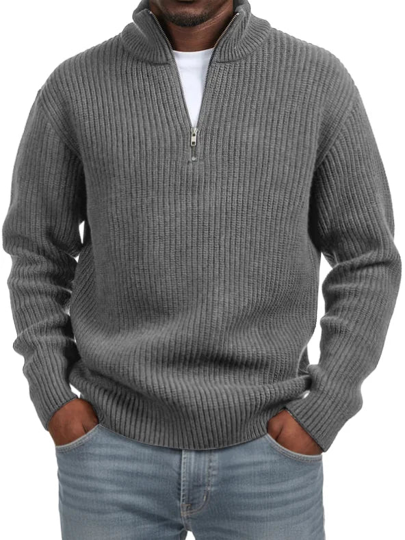 FashionMen's Casual Simple Quarter Zip Stand Collar Sweater