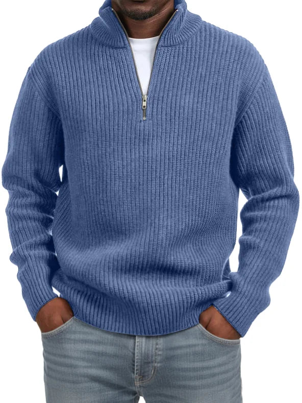 FashionMen's Casual Simple Quarter Zip Stand Collar Sweater