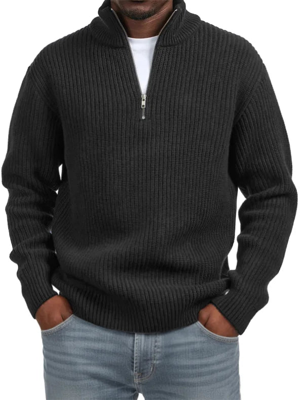 FashionMen's Casual Simple Quarter Zip Stand Collar Sweater