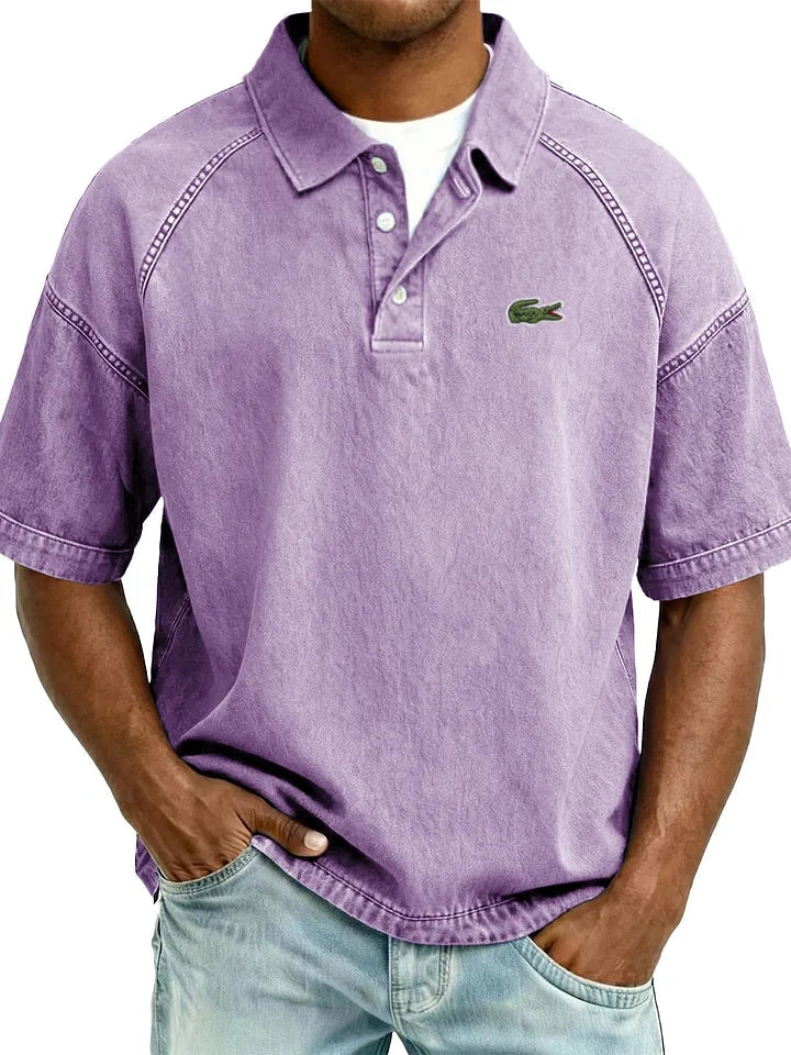 Retro Distressed Raglan Polo Shirt
